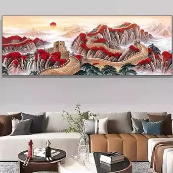 5d Алмазная картина Полная алмазная технология Новая Великая стена Гостиная Алмазная вышивка крестом Пейзаж Удача Мозаика Искусство Сделай Сам 100-50CM белый