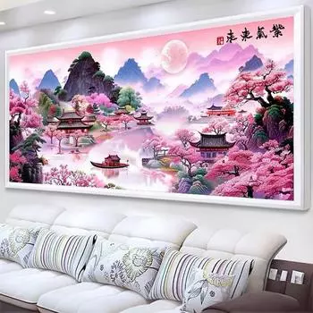 5D алмазная картина, полная алмазного фиолетового газа, восток, чтобы вышить крестом, мозаика, искусство, новая гостиная, пейзаж, картина, вода, генерировать деньги, украшение своими руками 100-50CM белый