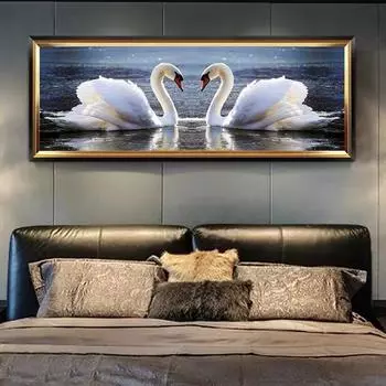 5d Алмазная картина, полная алмазной лебединой любви, теплая алмазная вышивка, мозаичный процесс, новая картина изголовья кровати в спальне, вышивка крестом, алмазная паста 100-50CM белый