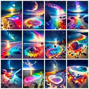 5d Алмазная картина Полная дрель Фэнтези Ночь Море Вышивка Мозаика Каменный Пейзаж Кристалл Настенное Искусство Full Round 20x30CM