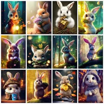 5d Алмазная картина Полная дрель Кролик Мультфильм Домашний декор Вышивка крестом Животное Фэнтези Мозаика Кристалл Картина Full Round 20x30CM