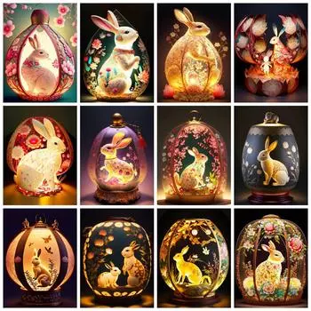 5d Алмазная картина Полная дрель Кролик Светильник Домашний декор Вышивка крестом Лампа с изображением животных Мозаика Кристалл Настенное искусство Full Round 20x30CM