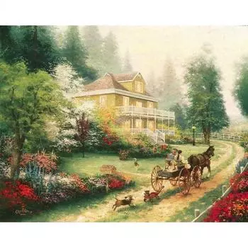 5D Алмазная Картина Полная Дрель Круглая Карета Зеленое Дерево Стразы Алмазная Вышивка Продажа Вилла Пейзаж Ремесло Full Round 20x30CM