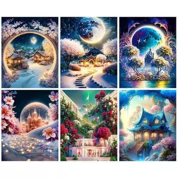 5D Алмазная Картина Полная Круглая Алмазная Мозаика Фэнтезийный Дом Алмазная Вышивка Распродажа Пейзаж Full Round 20x30CM