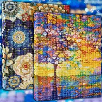 5D Алмазная картина Полная круглая дрель Алмаз Красочное дерево с цветочным искусством Алмазная картина Ручная работа Diy Алмазная мозаика Картина Украшение дома Without a frame розовый
