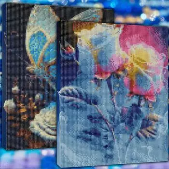 5D Алмазная картина Полная круглая дрель Алмазная красочная Роза Голубая бабочка Алмазная картина Ручная работа Diy Алмазная мозаика Картина Украшение дома Without a frame розовый