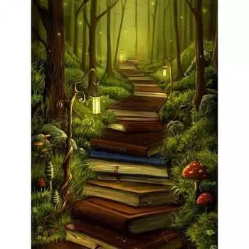 5d Алмазная картина Полная круглая книга Уличный фонарь Лестница Пейзаж Алмазная вышивка Стразы Мозаика Главная D Full Round 20x30CM