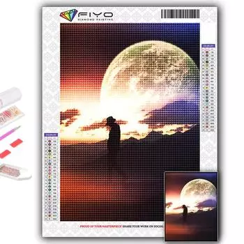 5D Алмазная картина Полная луна DIY Алмазная вышивка Стразы Украшение для дома Full Round 20X30CM