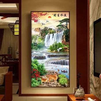 5d Алмазная картина, полная сверлящейся воды, генерирующей деньги, сделай сам, алмазная вышивка крестом, пейзажная живопись, гостиная, крыльцо, вертикальная мозаика 100-50CM белый