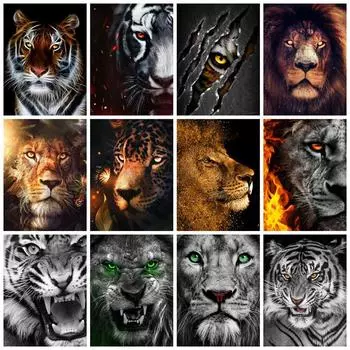 5d Алмазная картина Полная вышивка Тигр Лев Квадрат/круглый Вышивка крестом Животные Мозаика Кристалл Домашний декор Full Round 20x30CM