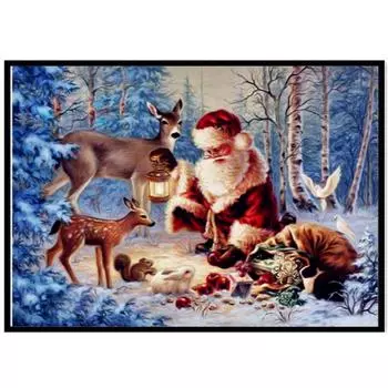 5D Алмазная картина Полный алмаз Санта-Клаус Круглая Алмазная мозаика Узор Домашнее украшение Diy Ручная работа 40X30cm