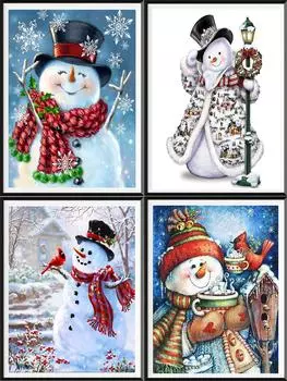 5D Алмазная картина Полный алмаз Снеговик Круглый Алмазная мозаика Украшение дома DIY Ручная работа 25X30cm