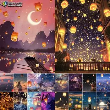 5D Алмазная картина Полный алмаз Thaise Lampion и Цветок лотоса Свет Алмазная картина Ручная работа Diy Алмазная мозаика Картина Украшение дома Full Round 20X30CM