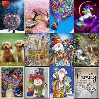 5D Алмазная картина Полный алмаз Животный Пейзаж Круглый Алмазная мозаика Узор Домашнее украшение Сделай сам Ручная работа 30X40cm