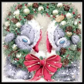 5D Алмазная картина Полный Алмазный Рождественский Тедди Круглый Алмазная Мозаика Украшение Дома Сделай Сам Ручной Работы 30X30cm