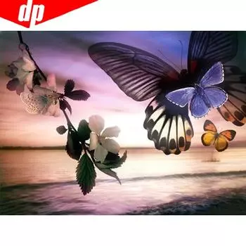 5D Алмазная картина Полный дисплей Бабочка Алмазная вышивка Полный круглый крестик 20X30CM