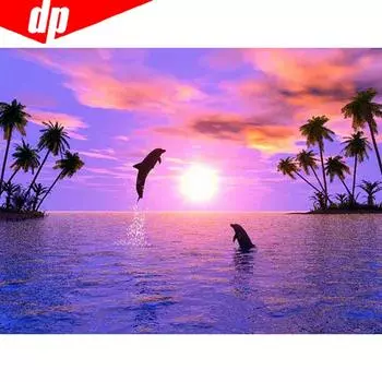 5D Алмазная картина Полный дисплей Живописная морская Алмазная вышивка Полный круглый крестик 20X30CM