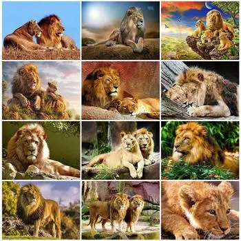 5d Алмазная картина Полный дрель Круглые изображения животных Стразы Алмазная вышивка Лев Мозаика Домашний декор