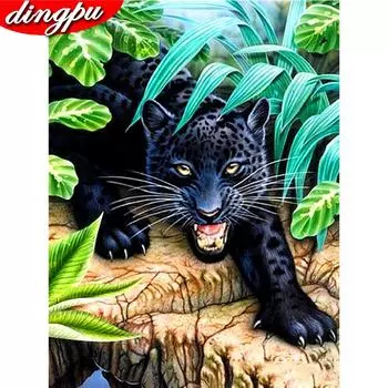 5D Алмазная картина Полный дрель Круглый Леопард Прибытие Алмазная художественная вышивка Животное Украшение дома 20X30CM