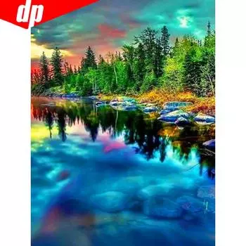 5d Алмазная картина Полный дрель Круглый пейзаж Алмазная мозаика Алмазная вышивка Живописная картина 20X30