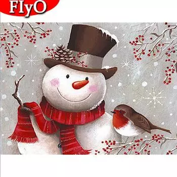 5D Алмазная картина Полный дрель Круглый снеговик Алмазная вышивка Мозаика Мультфильм Рождественские украшения Full Round (20X30CM)