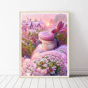 5D Алмазная картина Полный дрель Пейзаж Вышивка Diy Круглый крест DIY Stick Гостиная Спальня Декоративные 40-50CM