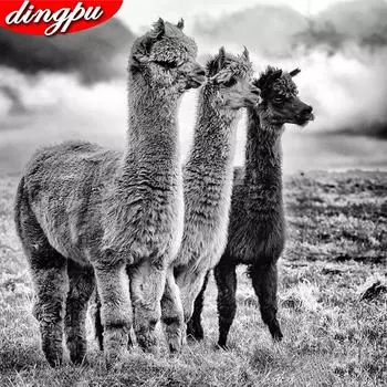 5D Алмазная картина Полный круглый Альпака DIY Алмазная художественная вышивка Животное ручной работы 30x30CM