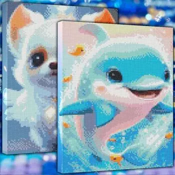 5D Алмазная картина Полный круглый дрель Алмазный мультфильм Может любить собаку Дельфин Алмазная картина Ручная работа Diy Алмазная мозаика Картина Украшение дома Without a frame розовый