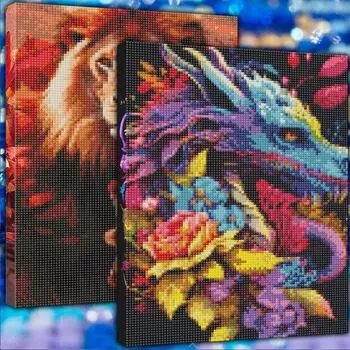 5D Алмазная картина Полный круглый дрель Алмазный лев Крутой цветок Дракон Алмазная картина Ручная работа Diy Алмазная мозаика Картина Украшение дома Without a frame розовый