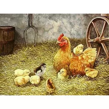 5D Алмазная картина Полный круглый дрель Ферма Курица Алмазная вышивка Крестом 20X30CM