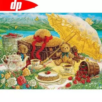 5D Алмазная картина Прибытие Пикник Алмазная вышивка Мультфильм Изображение Стразы Полный набор Искусство 20X30CM