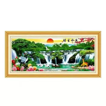 5d Алмазная картина Приветствие гостей Сосна Течет вода Генерируя богатство Мозаика Искусство Паста Алмаз Гостиная Пейзаж Сцена Семейное украшение 120*60CM белый