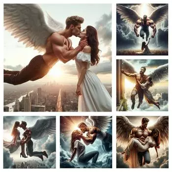 5D Алмазная картина Религиозный поцелуй ангела Алмазная вышивка Мозаика DIY Вышивка крестом Украшение дома Акция Full Round 20x20CM