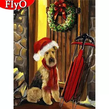 5D Алмазная картина Рождественская собака Алмазная вышивка Животное Мозаика Изображение Горный хрусталь Украшение дома Full Round (20X30CM)