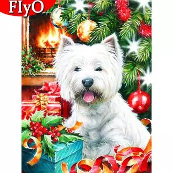 5D Алмазная картина Рождество Полный дрель Квадратная Алмазная вышивка Собака Мозаика Животное Рукоделие Домашний декор Full Round 20X30CM