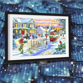 5d Алмазная картина Рождество Зима DIY Домашний декор Полная квадратная дрель Алмазная вышивка Маленький город Снеговик Мозаика Ремесло Рукоделие Подарок ручной работы Full Round (20X30CM)