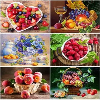 5D Алмазная картина с фруктами, полная круглая Алмазная вышивка, вышивка крестиком, полный набор, хрустальная мозаика, Алмазная мозаика, кухонный декор для стен Full Round 20x30CM