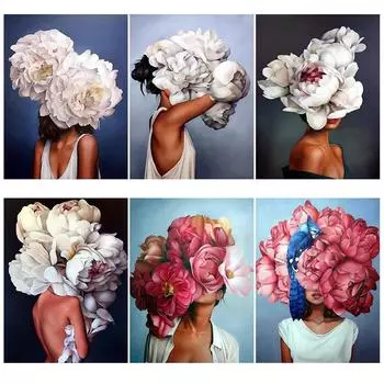 5D алмазная картина с изображением девушки и цветка, инкрустированная алмазной вышивкой крестом, круглая мозаика со стразами, полный дизайн, украшение для дома 30X40cm