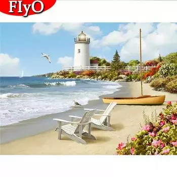 5D Алмазная картина с полной дрелью Приморский пейзаж Искусство Стразы Алмазная вышивка Пляжная вышивка крестиком Рукоделие Настенное искусство Full Round (20X30CM)