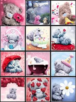 5D алмазная картина сделай сам мультяшный медведь ручная работа круглая алмазная вышивка мозаичный узор украшение для дома гостиная подарок 30X30cm