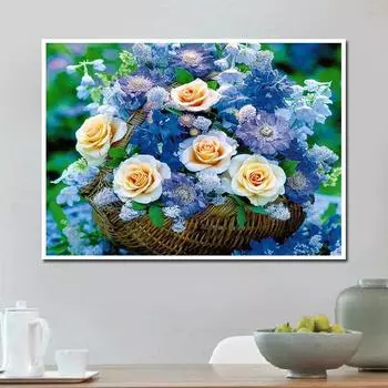 5D Алмазная картина Синий цветочный узор Мозаика 5D DIY Алмазная вышивка Роза Крест Стежок 20X30CM