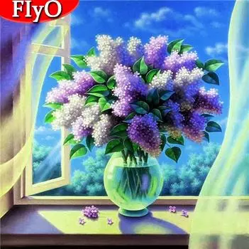5D Алмазная картина Сиреневый Полный дрель Квадратная Алмазная вышивка Распродажа Цветочная мозаика Вышивка крестиком Украшение дома Full Round 30x30CM