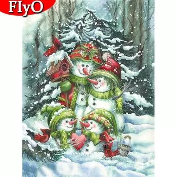 5D Алмазная картина Снеговик Полный дрель Площадь Алмазная вышивка Птица Мозаика Зимний Рождественский подарок Настенный декор Full Round (20X30CM)