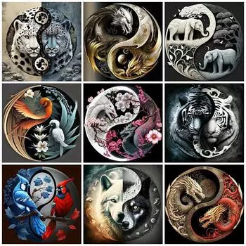 5D Алмазная картина Тигр Животные Стразы Картина Дракон Вышивка Тай Чи Леопард Мозаика Слон Ребенок Подарок Full Round 20x20CM