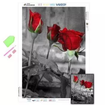 5D Алмазная картина Три красных розы Фотографии стразов Цветок Алмазная вышивка Крестиком Мозаика Распродажа Домашнее украшение Настенное искусство Full Round (20X30CM)