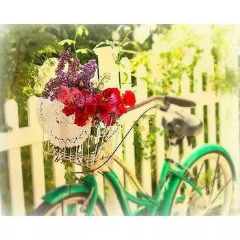 5D Алмазная картина Велосипедные цветы Полный круглый Алмазная вышивка Крестом 20X30CM