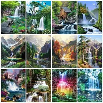 5d Алмазная картина Водопад Мозаика Пейзаж DIY Алмазная вышивка Природа Горная стена Искусство Рукоделие Full Round 20X30CM красный