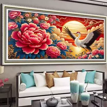5D Алмазная картина Восходящее солнце Цветы Богатый журавль Поющий весна Полная алмазная мозаика Искусство вышивка крестом Сделай сам Гостиная Спальня Украшение 100-50CM белый