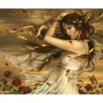 5d Алмазная картина Вышивка крестиком Алмазная вышивка Белое платье Женщина Full Round 20x25CM