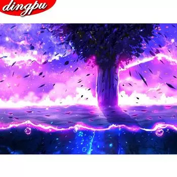 5D Алмазная картина Вышивка крестом Зимний пейзаж Полный круглый вышивка Мозаика Рождественское украшение 20X30CM